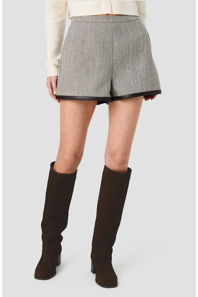 Speckled Herringbone Shorts with Faux Leather Trim, Main, color, SPECKLED HERRINGBONE
