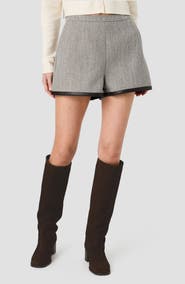 French Connection Speckled Herringbone Shorts with Faux Leather Trim