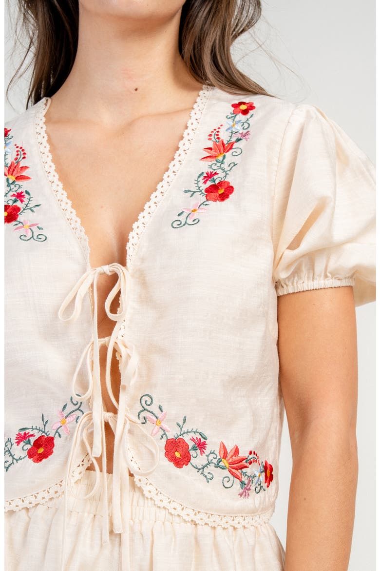 Gauze Embroidered Lace Up Top & Shorts Set, Alternate, color, NATURAL