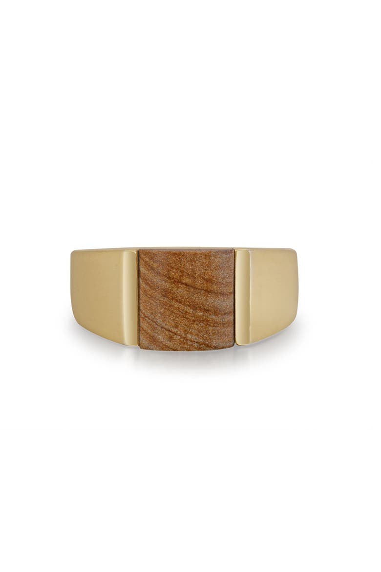 Wood Jasper Sterling Silver Men Signet Ring, Main, color, 14KT Gold Vermeil on Sterling