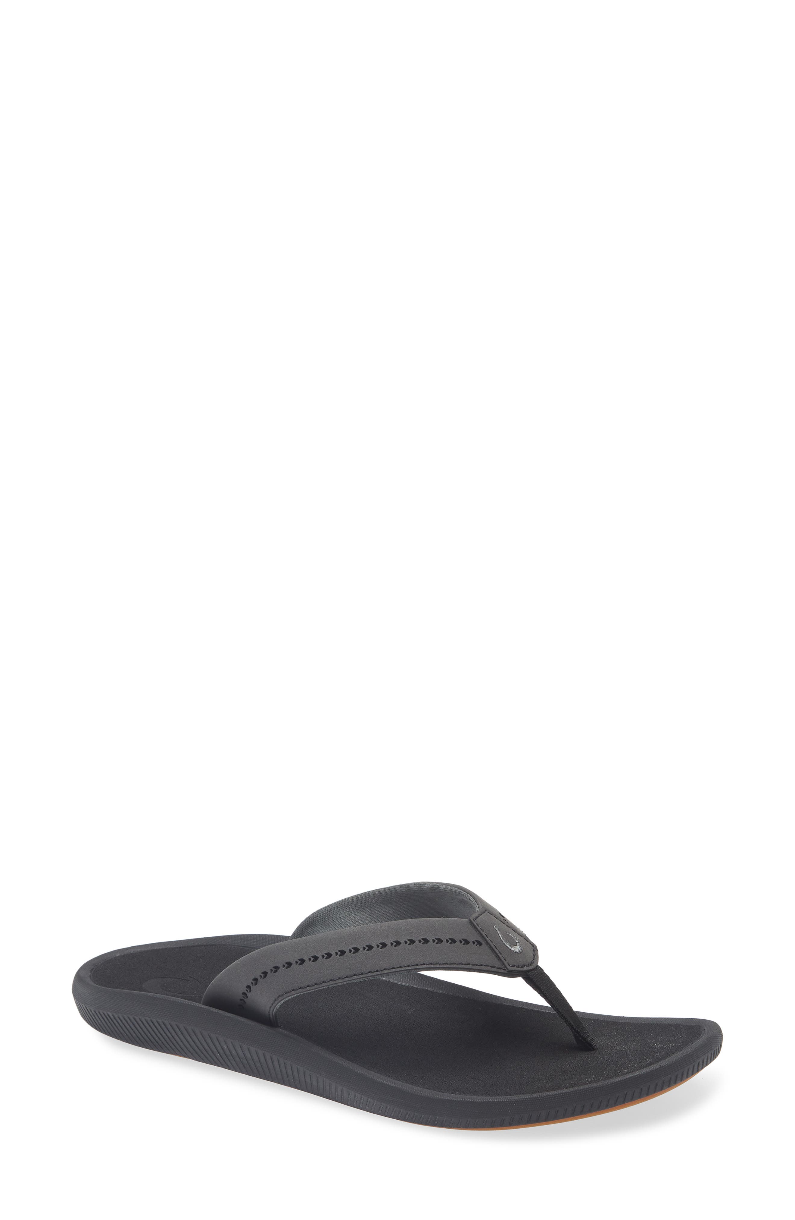 OluKai Ulele Water Resistant Flip Flop, Main, color, Black / Black