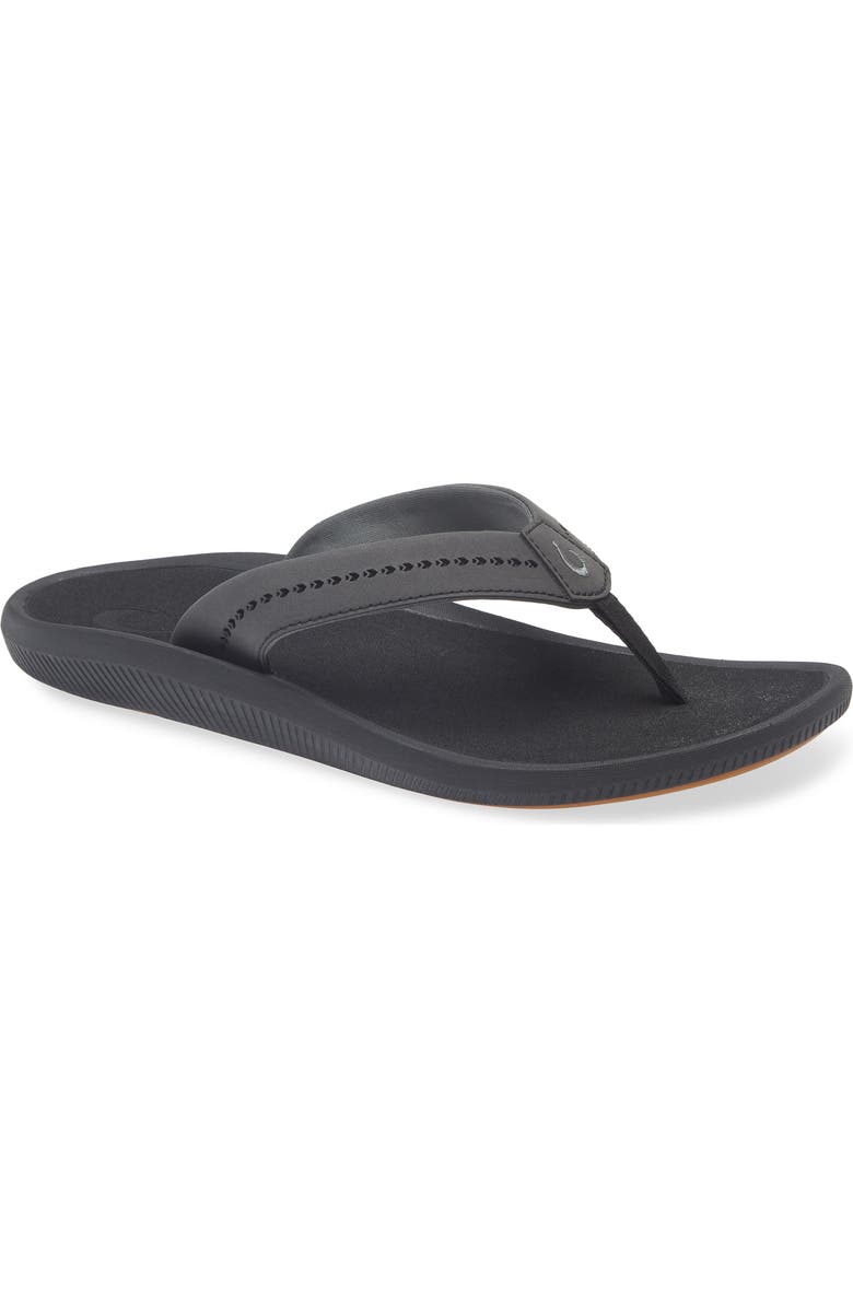 OluKai Ulele Water Resistant Flip Flop, Main, color, Black / Black