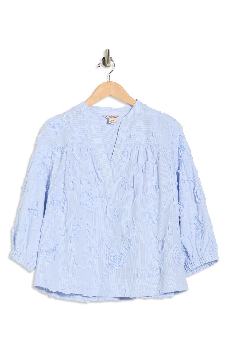 Nanette Lepore Textured Floral Stripe Cotton Top, Main, color, Blue/ White Stripe