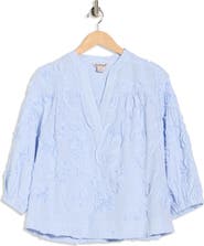 Nanette Lepore Textured Floral Stripe Cotton Top