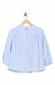 Nanette Lepore Textured Floral Stripe Cotton Top