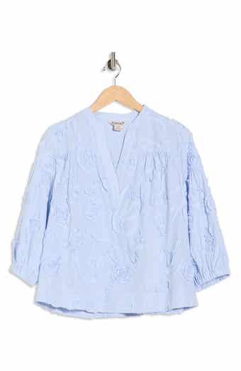 Nanette Lepore Textured Floral Stripe Cotton Top