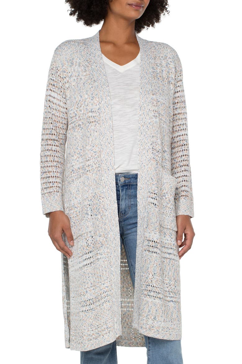 Marl Longline Open Front Cardigan, Main, color, RICH CRM MULTI