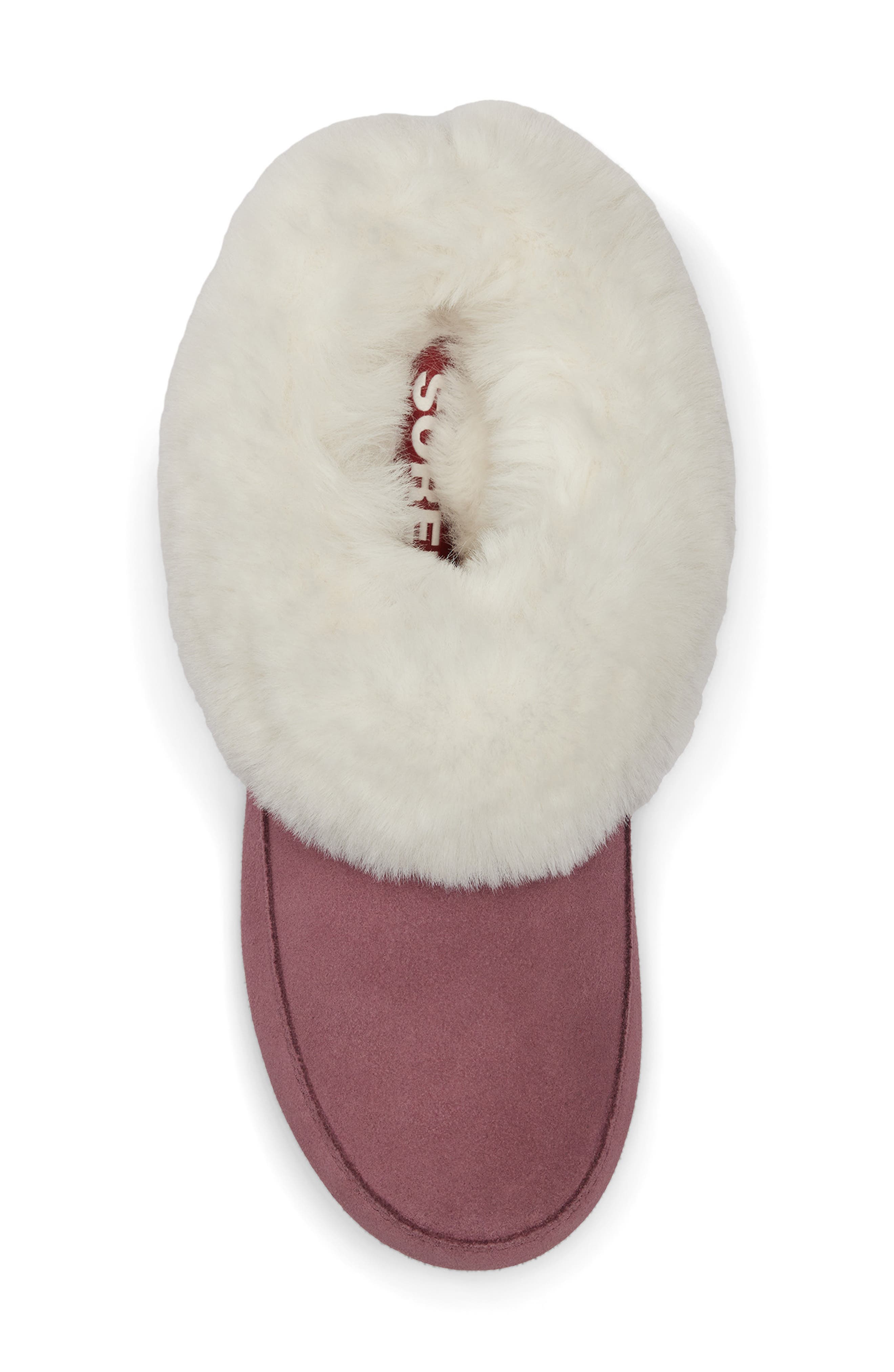 SOREL Go Coffee Run Faux Fur Slipper, Alternate, color, Antique Mauve/ Natural