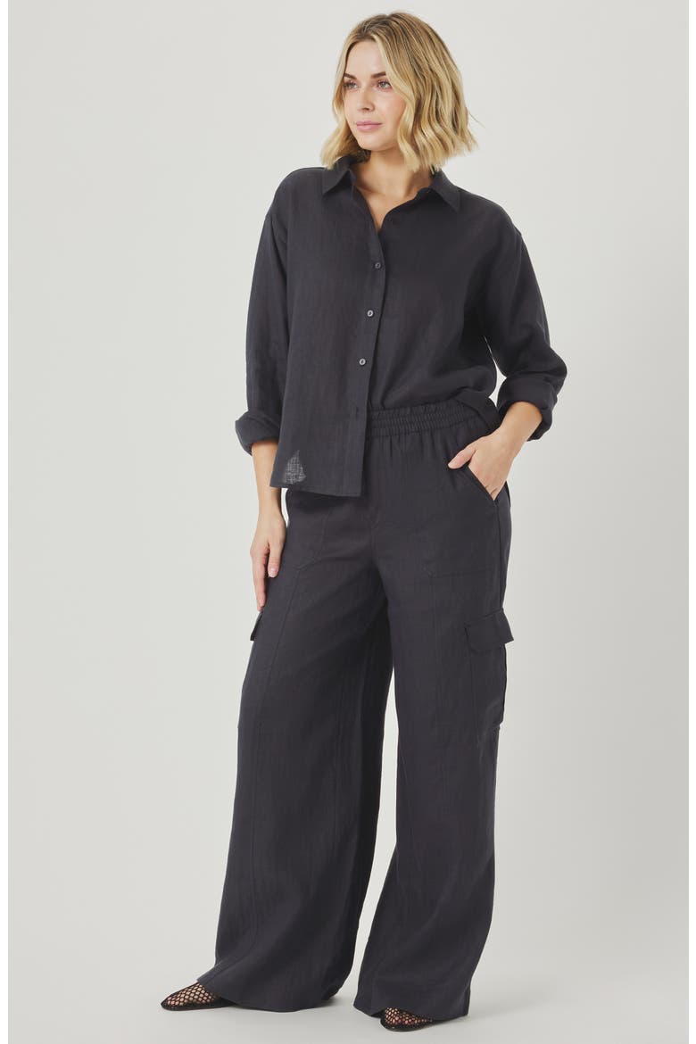 Stella Linen Cargo Pull-On Pants, Alternate, color, LEAD GREY