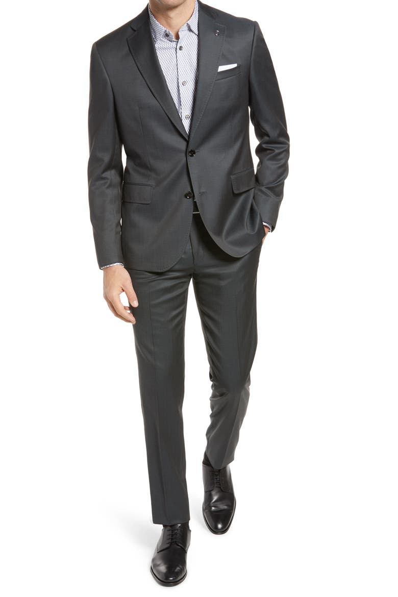 Roger Extra Trim Fit Wool Suit, Main, color, GREEN