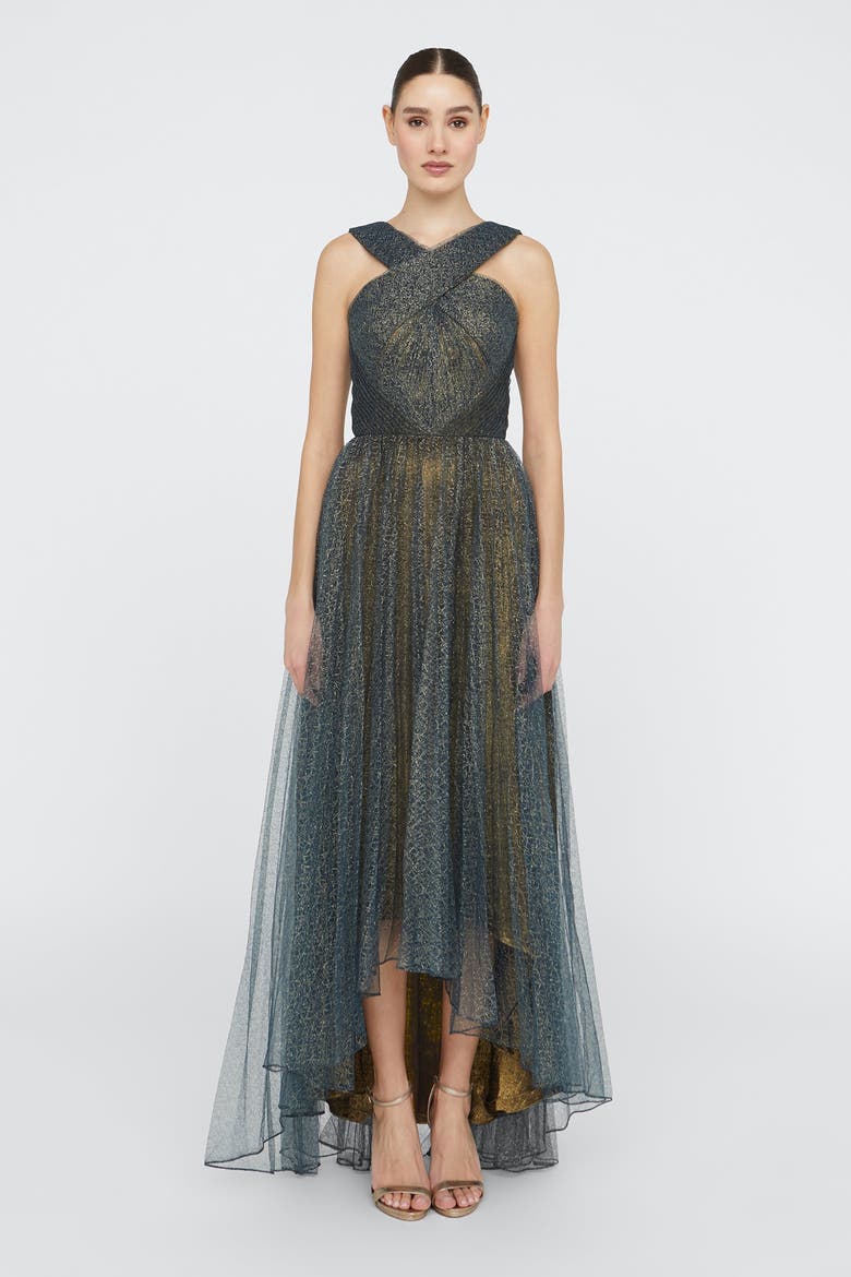Linda Halter Neck Gown, Main, color, Poseidon / Gold