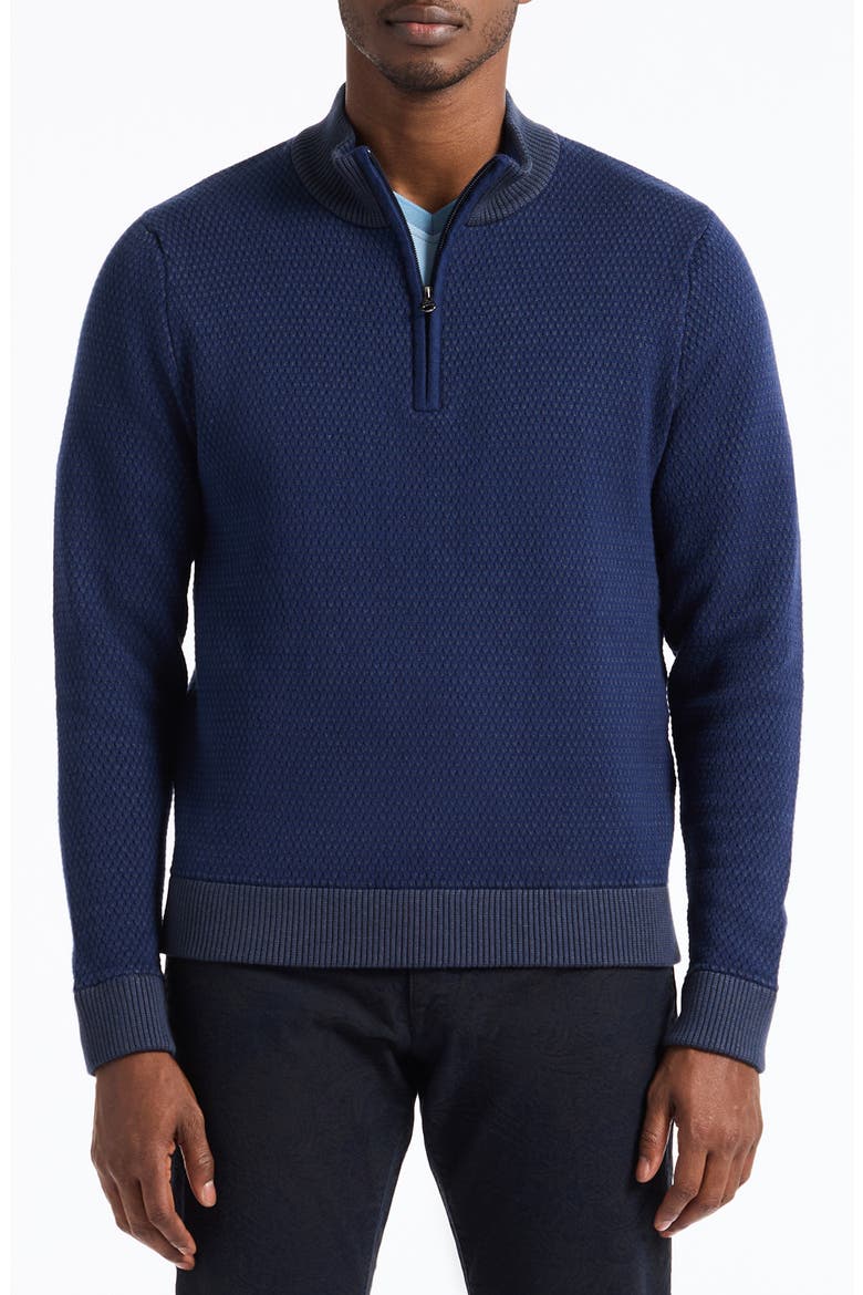 Walton Cotton & Silk Quarter Zip Sweater, Main, color, NAVY