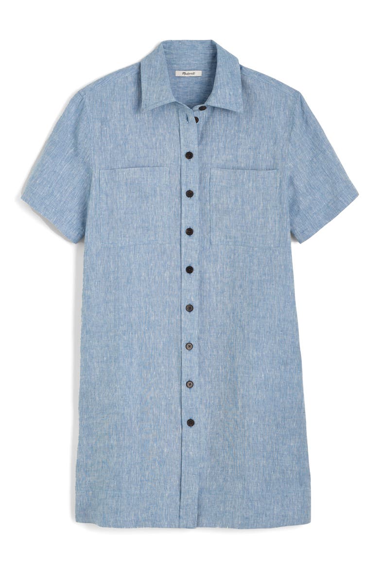 Relaxed Linen Mini Shirtdress, Alternate, color, SUNFADED BLUE