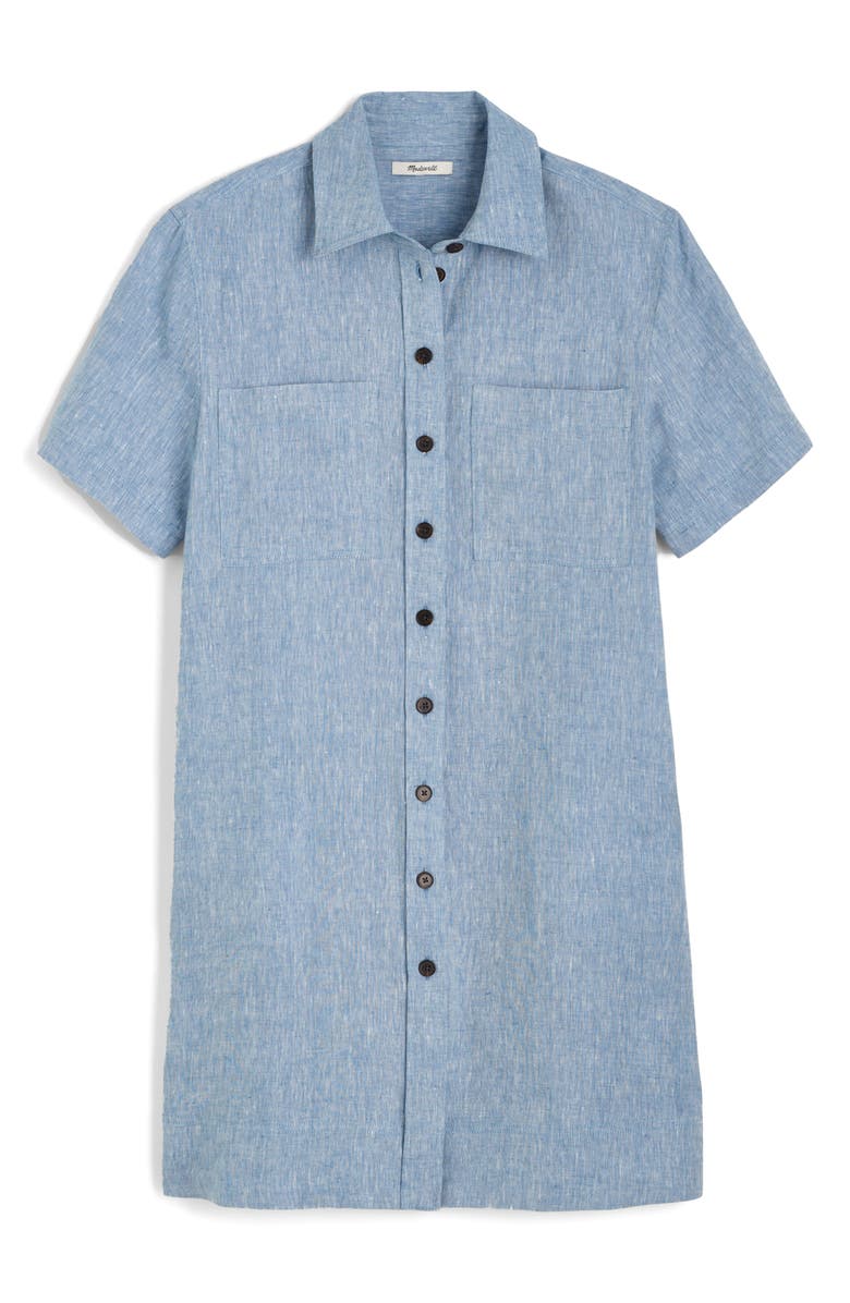 Madewell Relaxed Linen Mini Shirtdress, Alternate, color, Sunfaded Blue