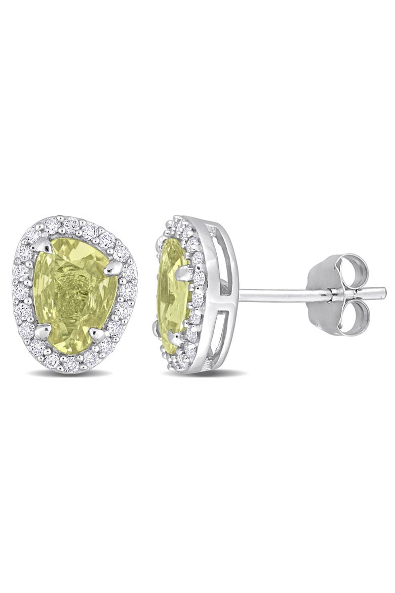 Yellow Sapphire & Diamond Stud Earrings 14k, Main, color, Sapphire
