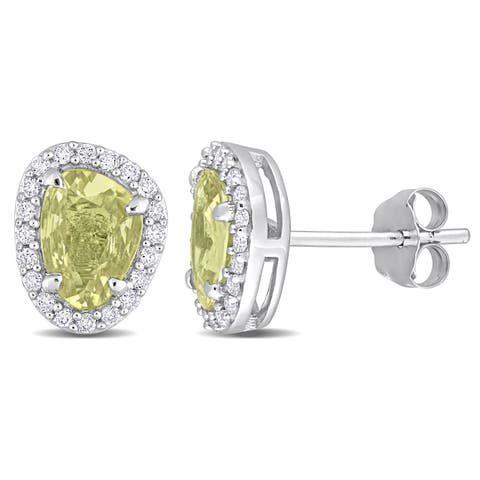 Yellow Sapphire & Diamond Stud Earrings 14k