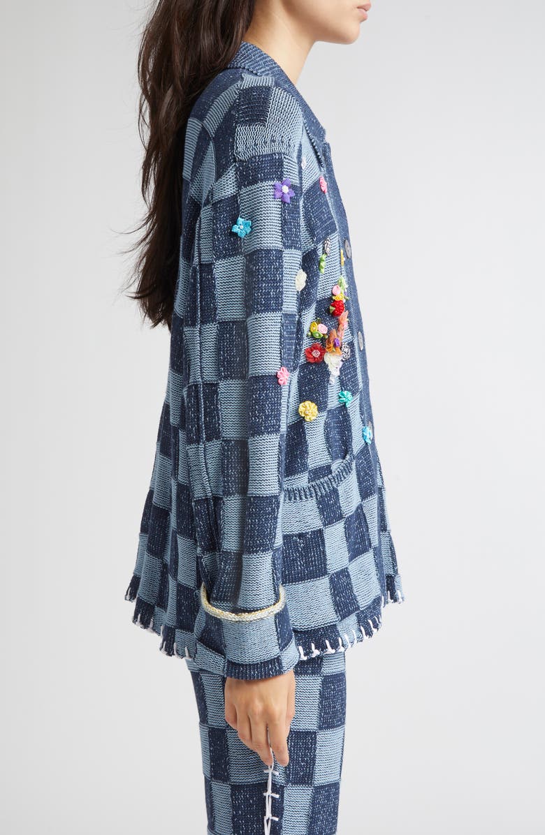 YanYan Floral Ribbon Checkerboard Knit Work Jacket, Alternate, color, Denim