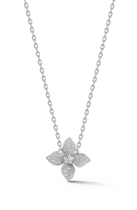 CZ Pavé Flower Pendant Necklace