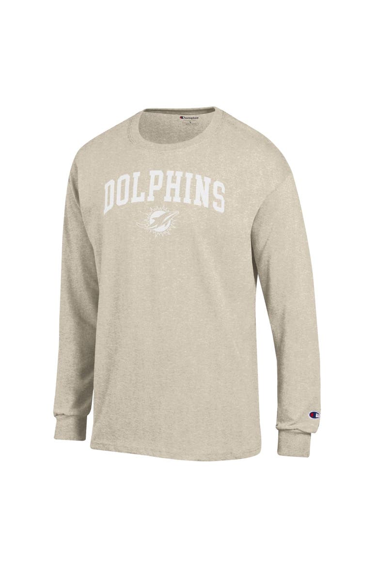 Men's Champion  Heather Oatmeal Miami Dolphins White Ink Jersey Long Sleeve T-Shirt, Alternate, color, Oatmeal