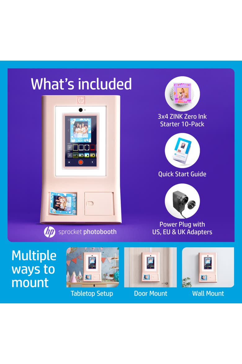 Sprocket Photo Booth Printer, Portable 3x4 Instant Photo Printer, Alternate, color, Pink