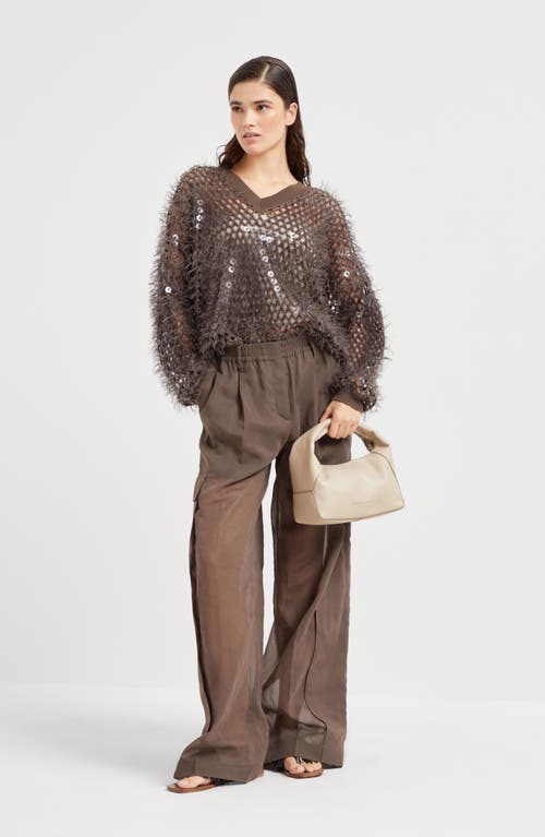 Brunello Cucinelli Cotton Organza Track Trousers In Chocolate