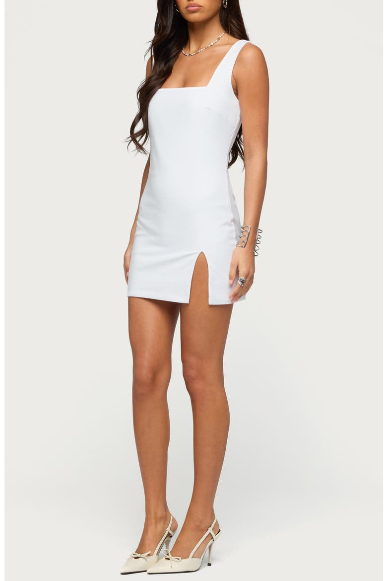 Adanna Square Neck Cotton Blend Minidress, Alternate, color, WHITE