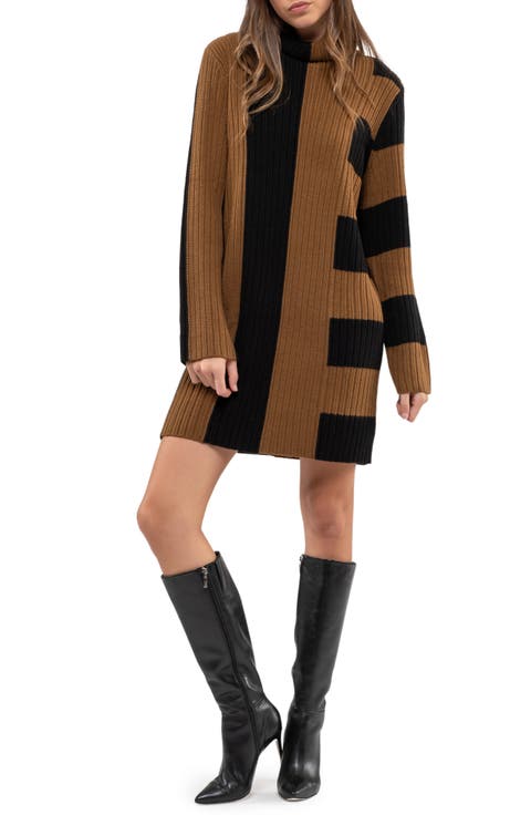Colorblock Rib Long Sleeve Sweater Dress