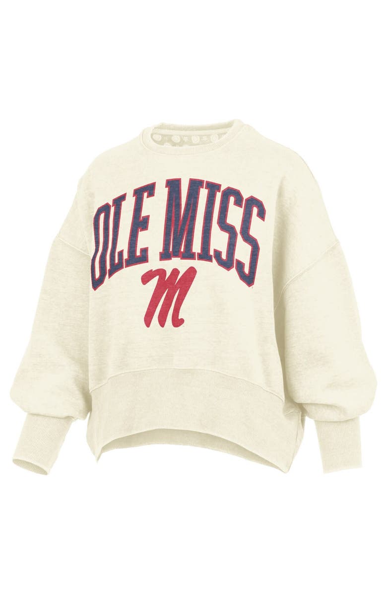 PRESSBOX Women's Pressbox Natural Ole Miss Rebels Oversized Waist-Length Crewneck Sweatshirt, Alternate, color, 