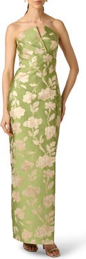 Aidan Mattox Metallic Floral Jacquard Strapless Column Gown