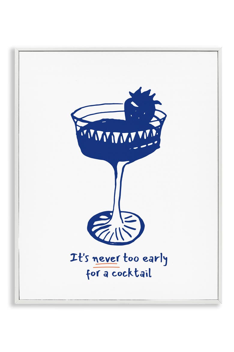 Never Too Early For A Cocktail Framed Canvas Wall Art, Main, color, BLUE