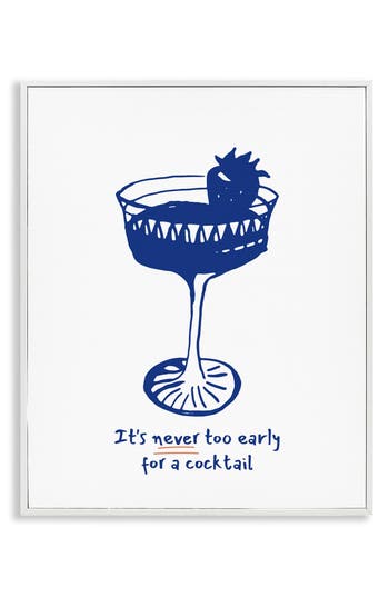 Stupell Industries Never Too Early For A Cocktail Framed Canvas Wall Art In Blue