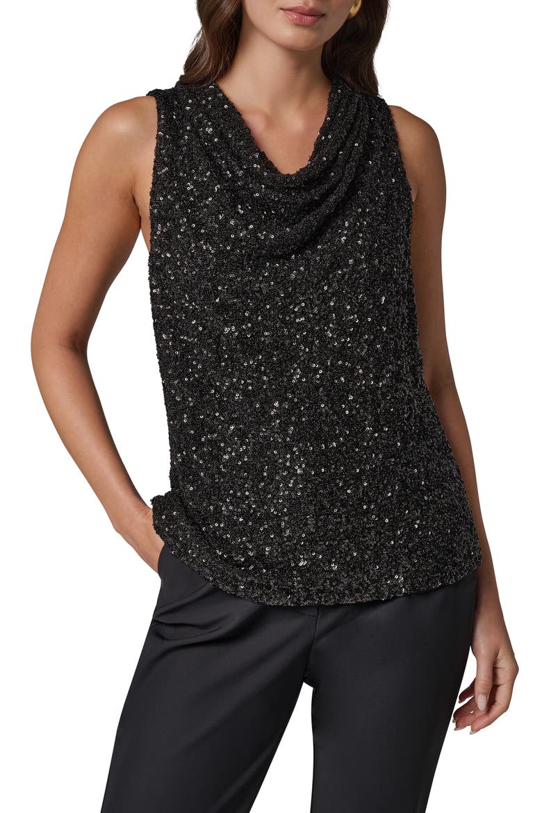 Sequin Sleeveless Cowl Neck Top, Main, color, BLACK