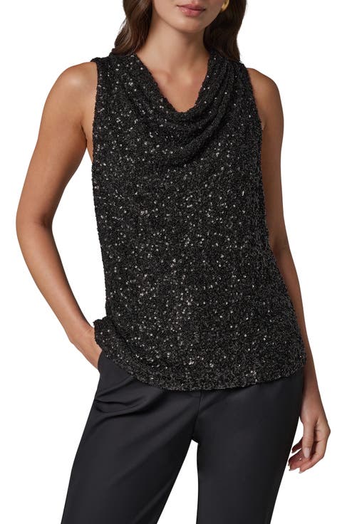 Sequin Sleeveless Cowl Neck Top