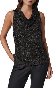 Donna Karan New York Sequin Sleeveless Cowl Neck Top