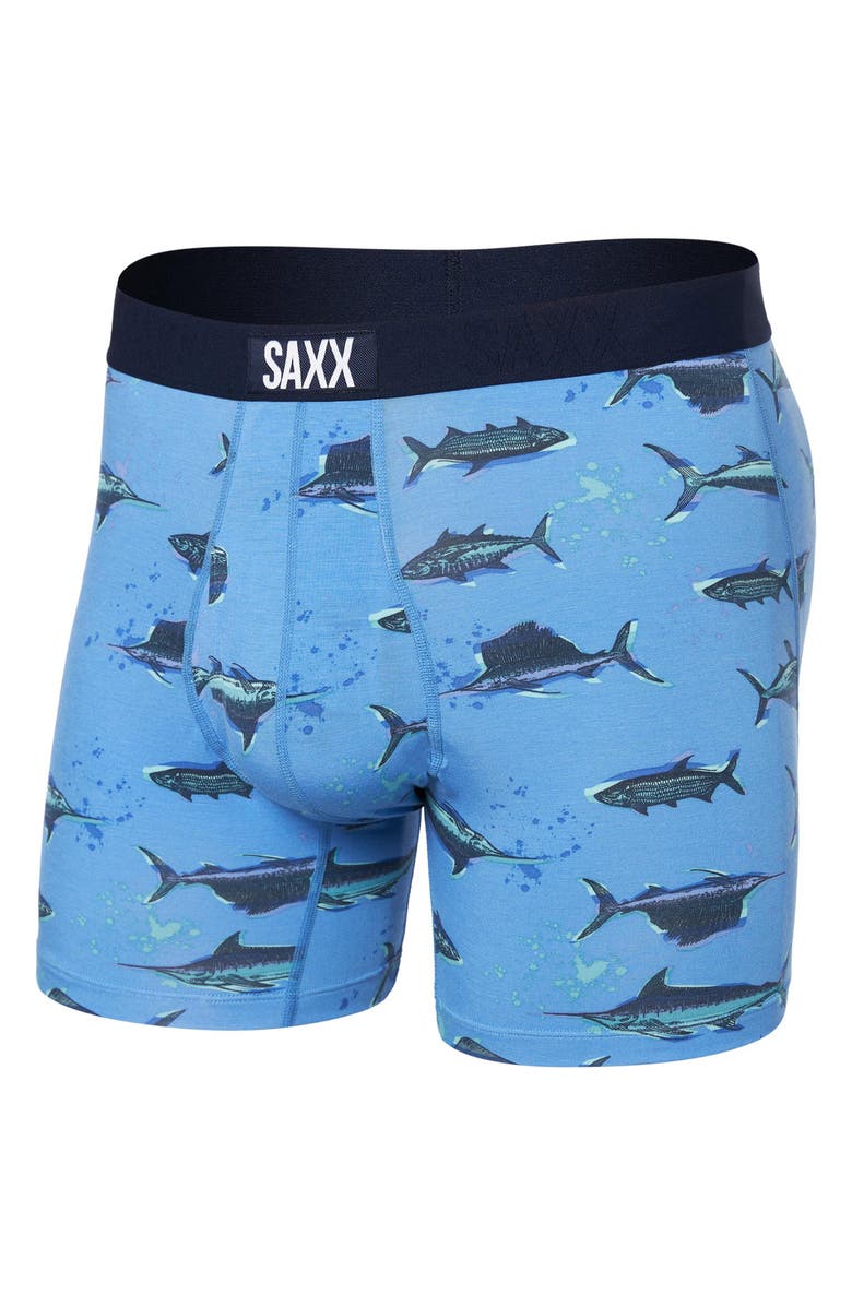 SAXX Ultra Super Soft Boxer Briefs, Alternate, color, Fish On-Sail Blue