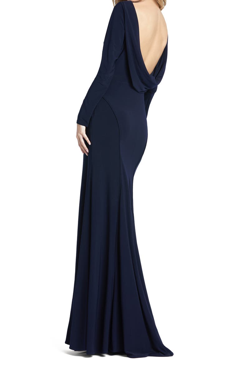Long Sleeve Jersey Trumpet Gown, Alternate, color, MIDNIGHT