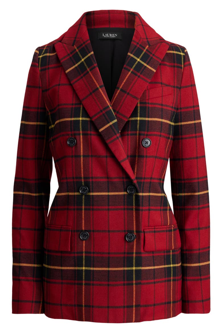Plaid Double Breasted Wool Blend Blazer, Alternate, color, RED/ BLACK/ YELLOW MULTI