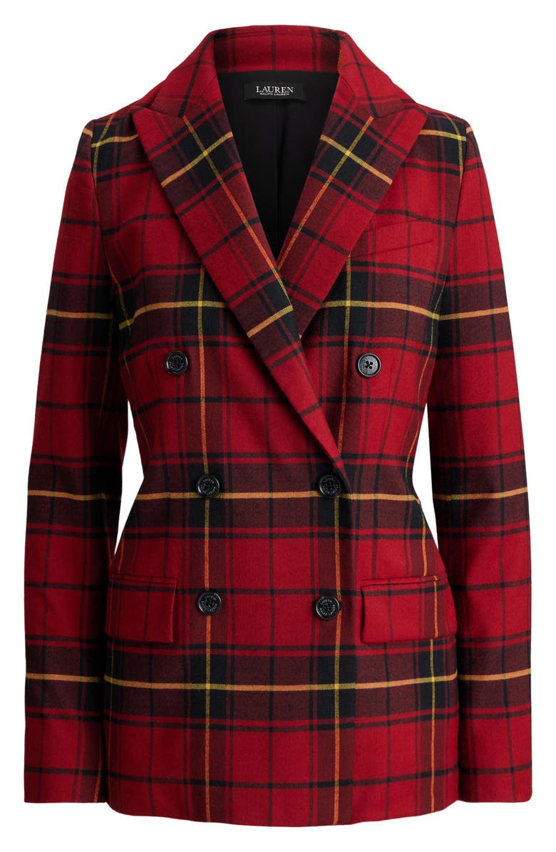 Lauren Ralph Lauren Plaid Double Breasted Wool Blend Blazer, Alternate, color, Red/ Black/ Yellow Multi