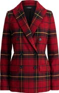 Lauren Ralph Lauren Plaid Double Breasted Wool Blend Blazer