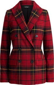 Lauren Ralph Lauren Plaid Double Breasted Wool Blend Blazer