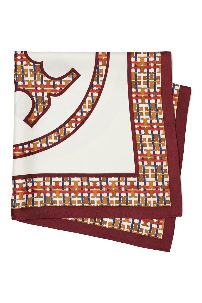 Silk Twill Square Scarf, Main, color, IVORY/ BURGUNDY