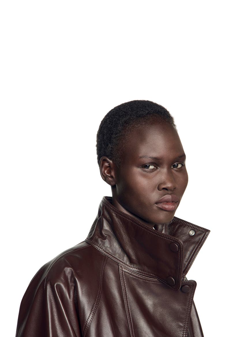 Oversized leather jacket, Alternate, color, Brown
