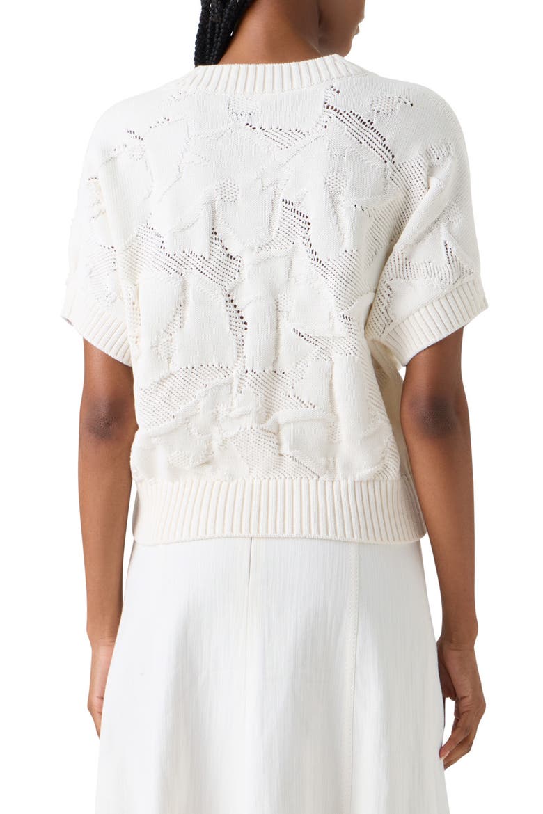 Chunky Ajour Short Sleeve Cotton Sweater, Alternate, color, CREAM