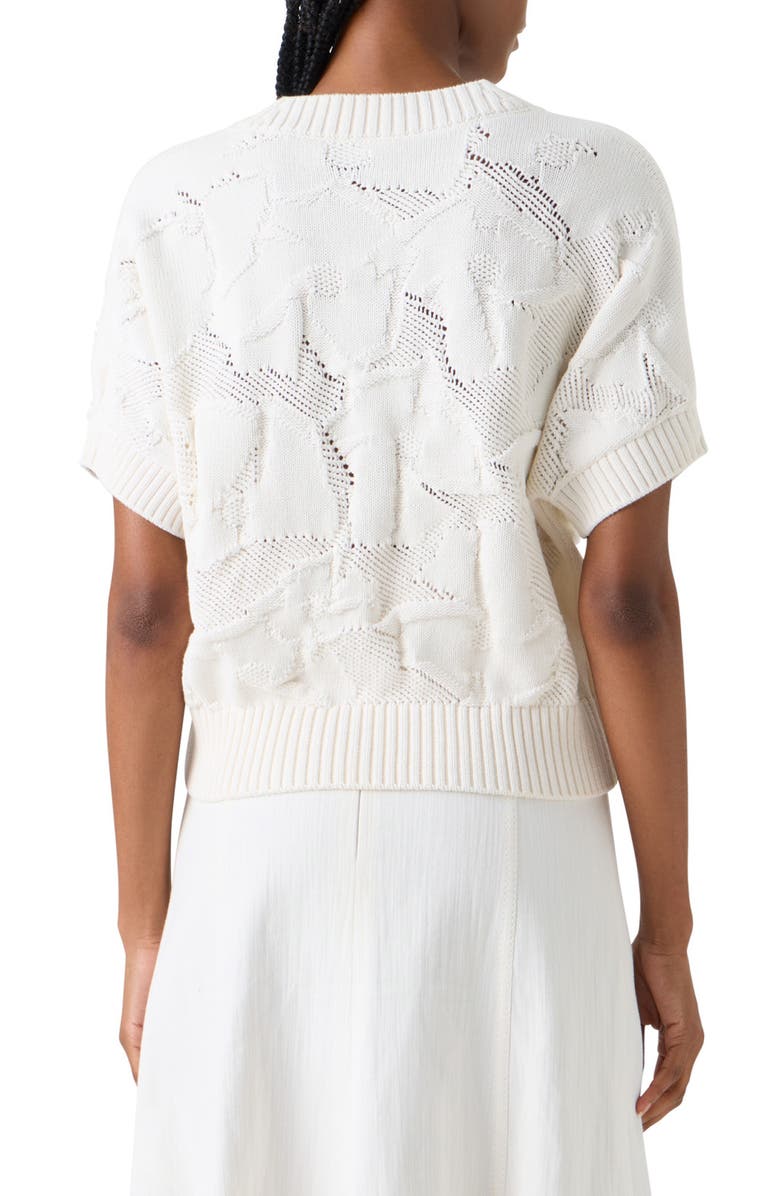 Akris punto Chunky Ajour Short Sleeve Cotton Sweater, Alternate, color, Cream