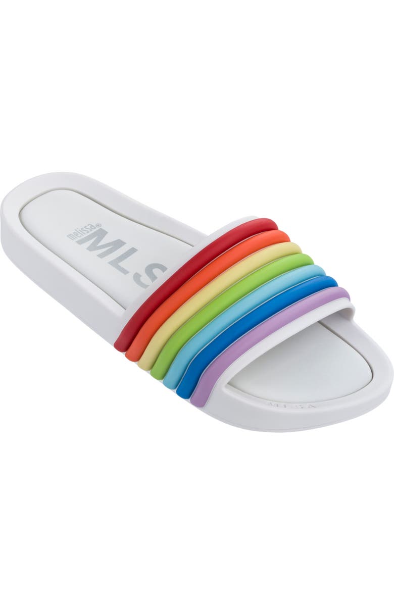 Melissa Beach Slide Sandal, Main, color, Wht/Multi