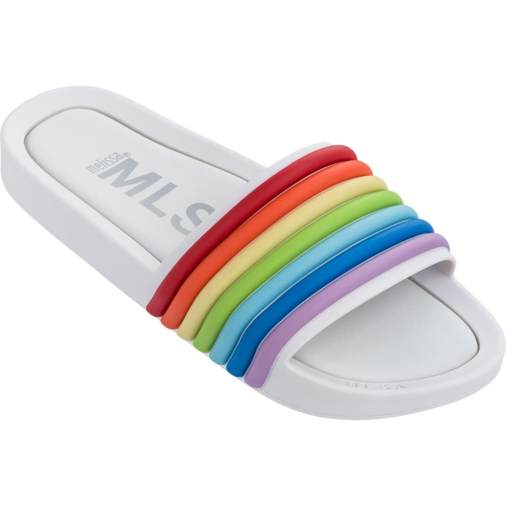 Melissa Beach Slide Sandal In White Rainbow
