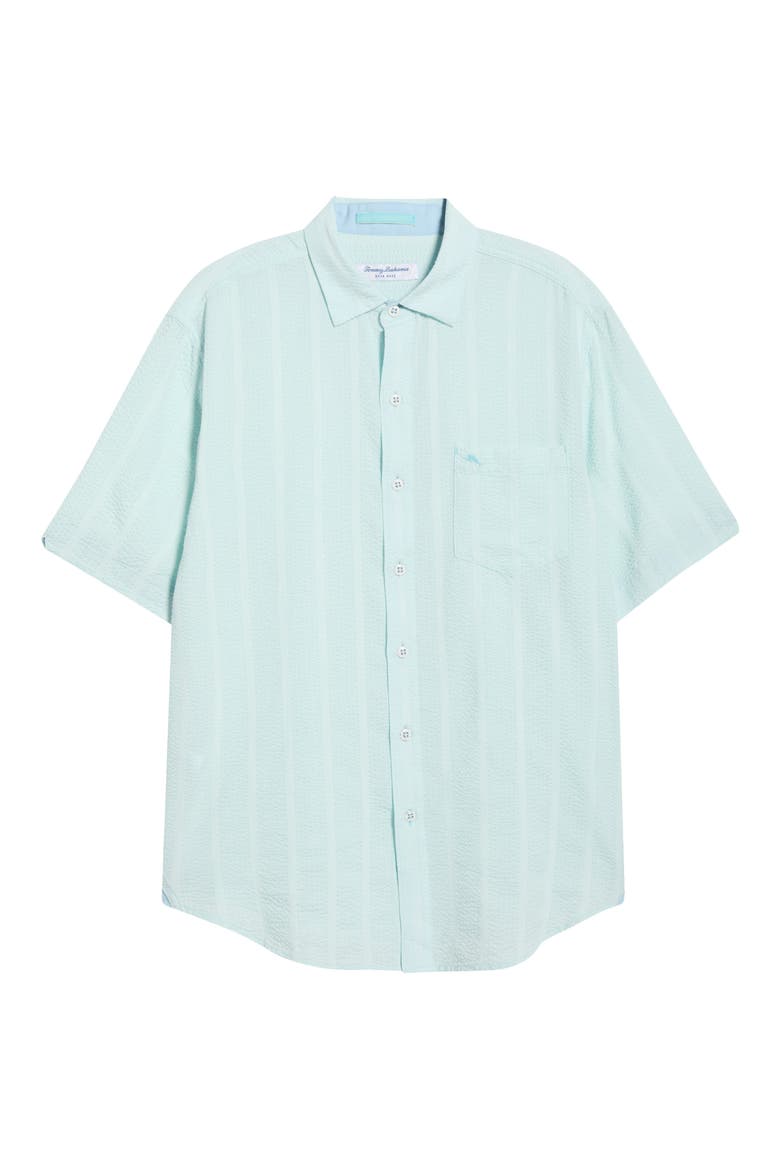 Nova Wave Short Sleeve Stretch Seersucker Button-Up Shirt, Alternate, color, DUSTY AQUA