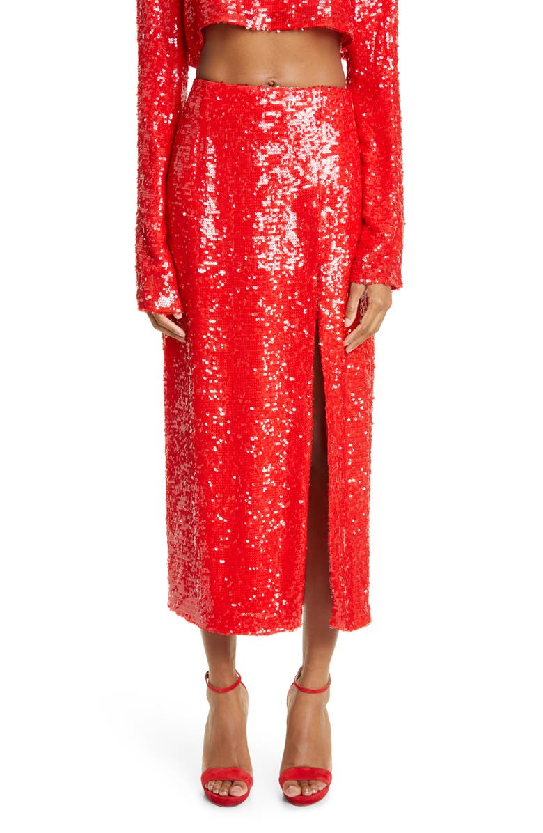 LAPOINTE Side Slit Sequin Midi Skirt, Main, color,