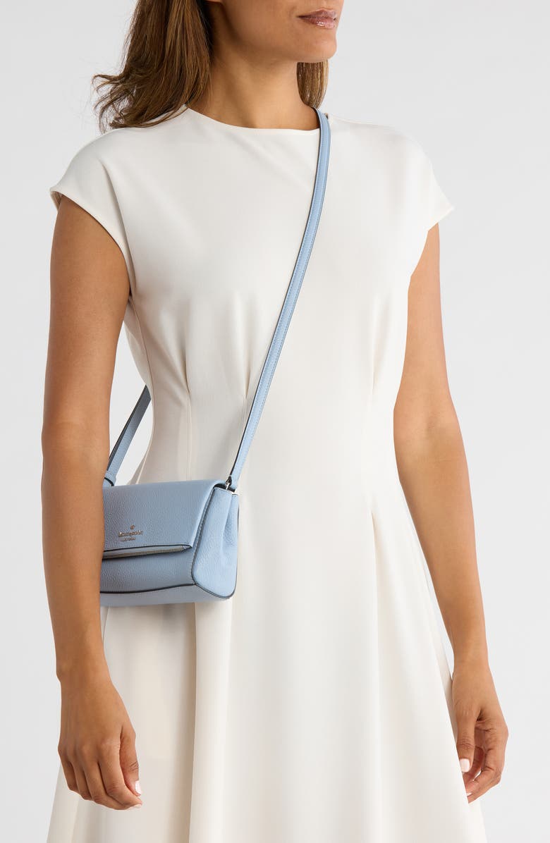 Kate Spade New York leila pebble leather mini flap bag, Alternate, color, Muted Blue