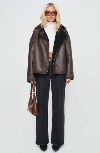 Nunez Water Repellent Faux Shearling Lined Faux Leather Jacket